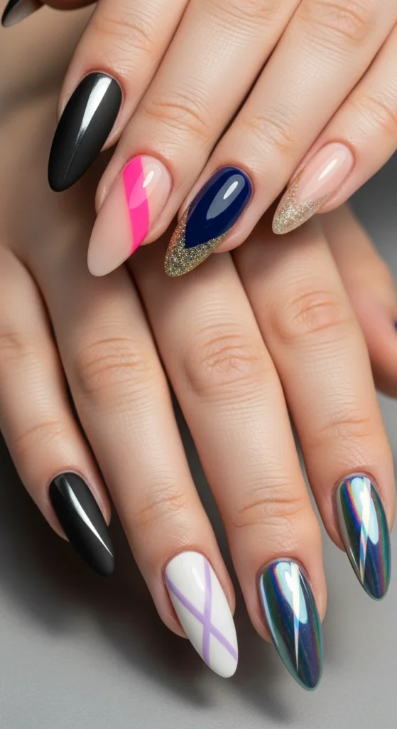 Diagonal-Slant-Nails-Trendy-Mix-of-Colors-Modern-Angled-Art