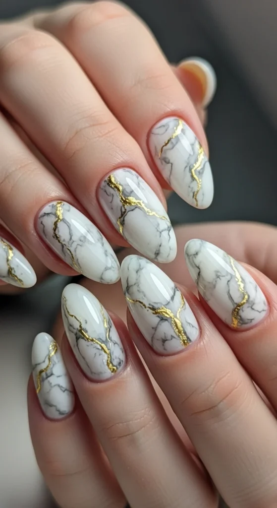 Marble-Touch-Nails-with-Gold-Veins-–-Elegant-Classy-Design