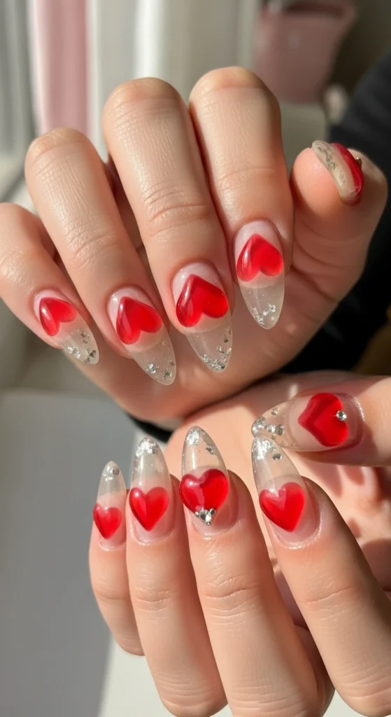 Transparent-Heart-Nails-–-Cute-Red-3D-Design-with-Sparkly-Touch