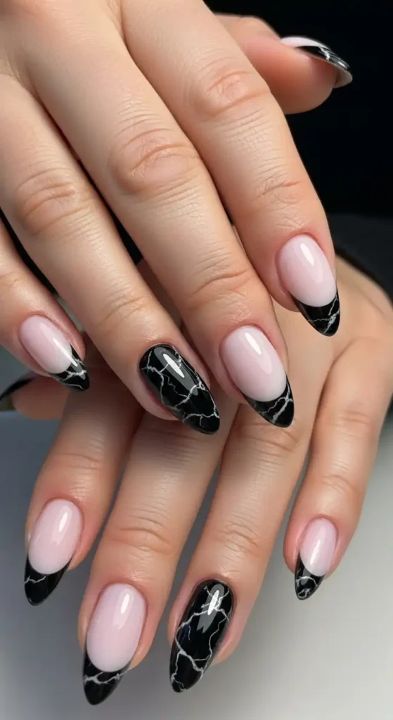 bold-black-marble-french-tip