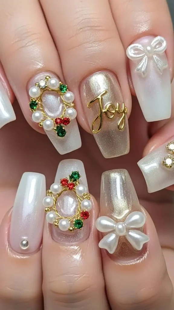 festive-wreath-pearl-nail-art