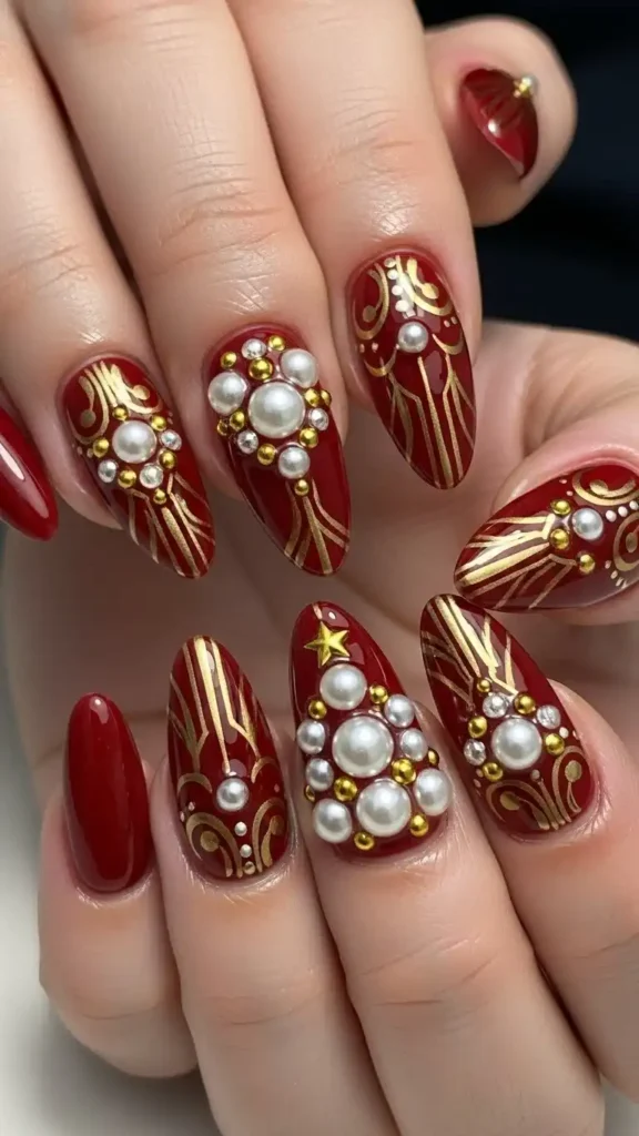 gold-accents-with-pearls-for-elegant-nails