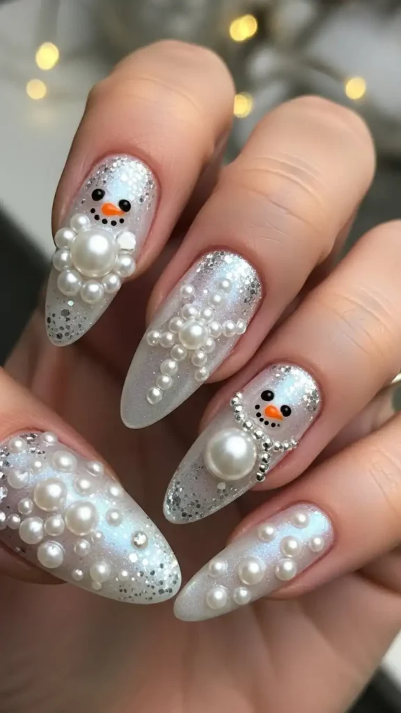 snowman-inspired-pearl-nail-designs
