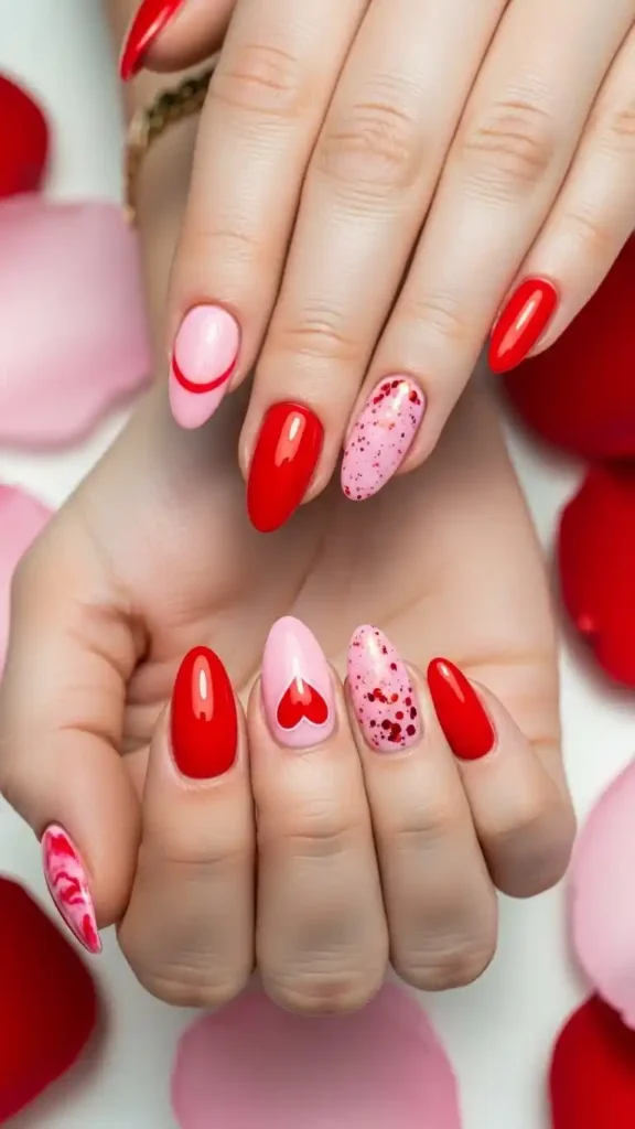 bold-red-and-pink-valentine-nail-combos