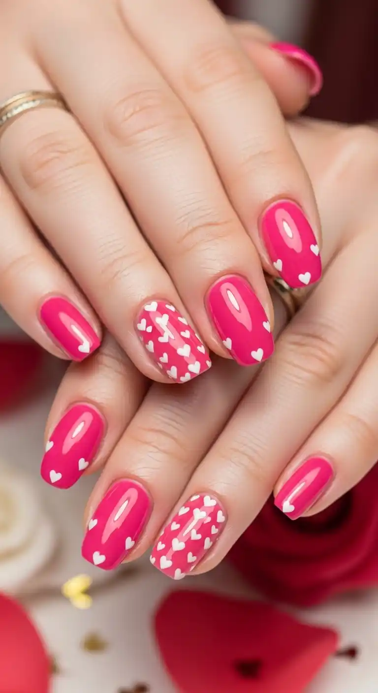 hot-pink-nails-with-tiny-hearts