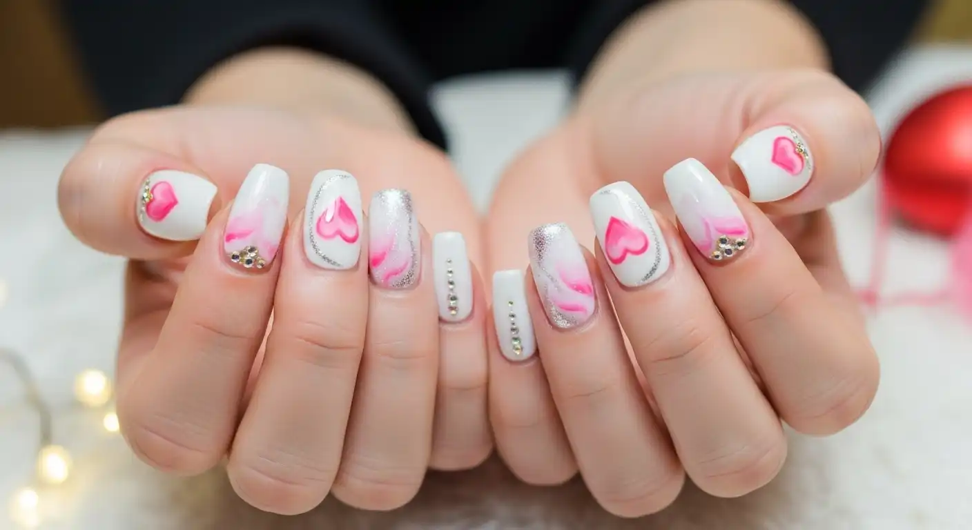 white-and-pink-nails-for-valentine
