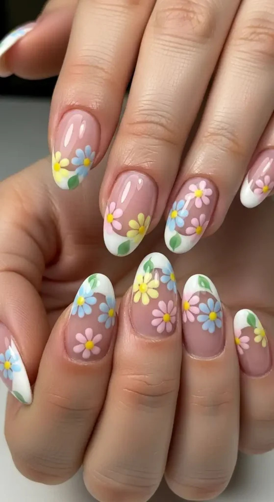 daisy-french-tip-pastel-nails