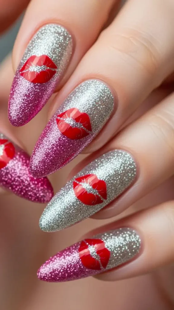 glitter-ombre-kiss-print-nails