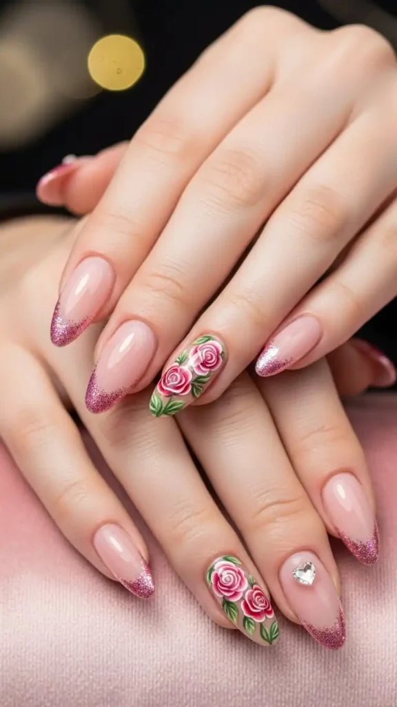glitter-rose-nail-tips