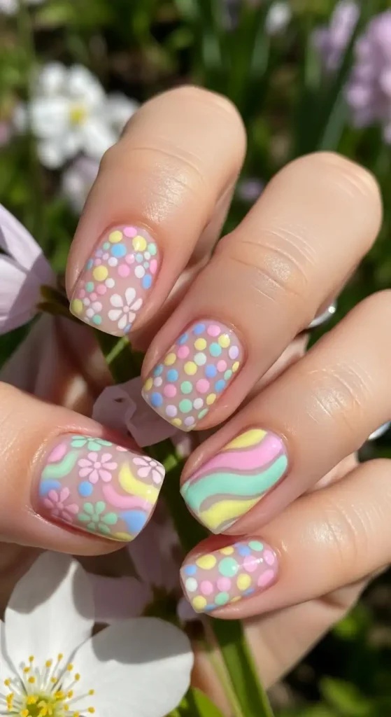 mixed-pastel-pattern-nail