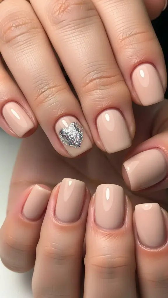 nude-nails-with-single-glitter-heart