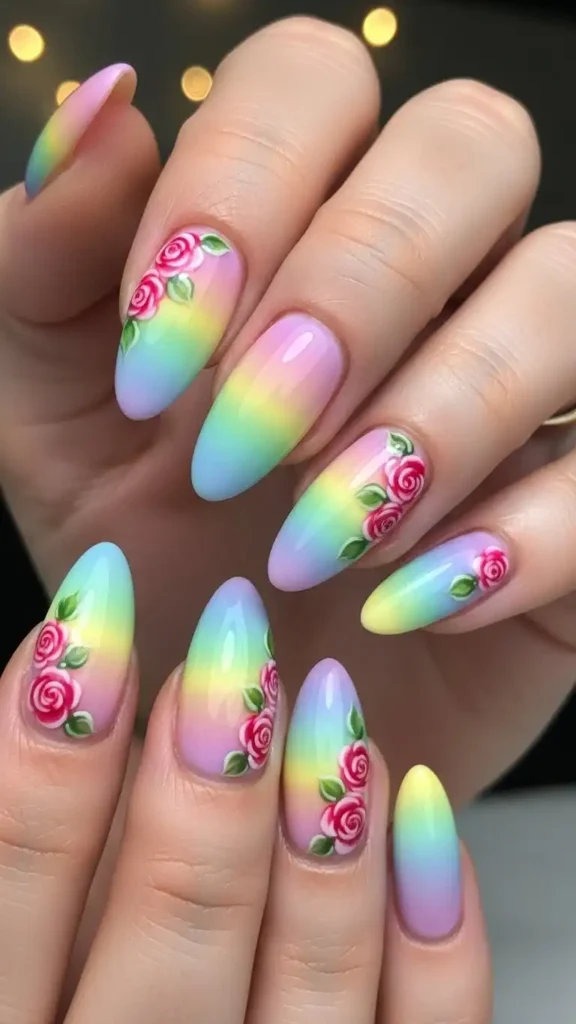 pastel-rainbow-nails-with-rose-accents