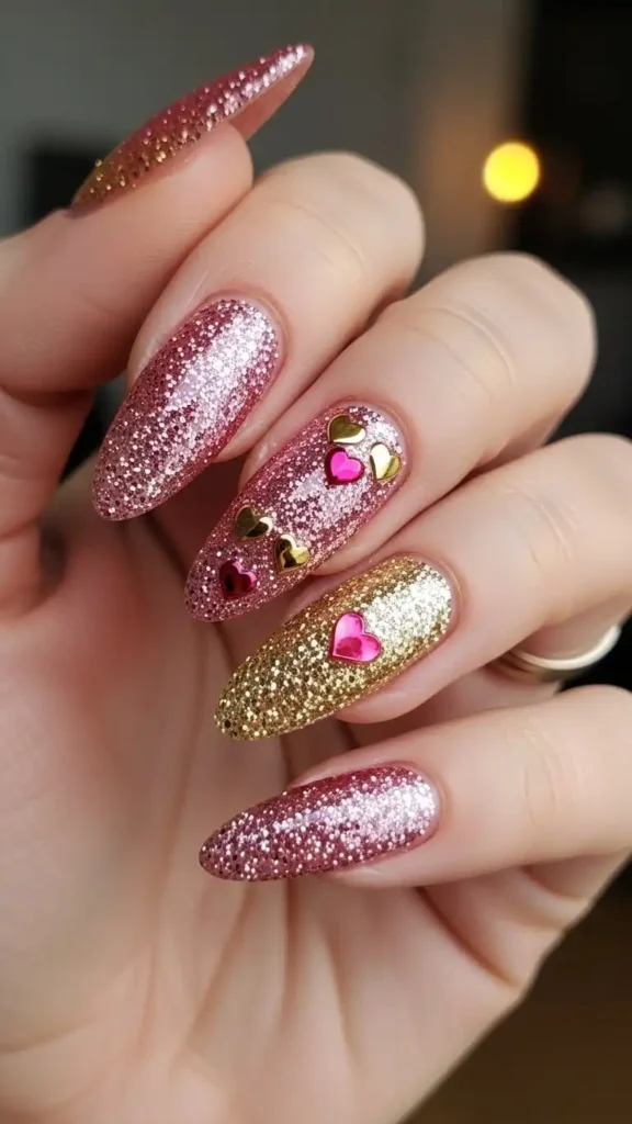 pink-and-gold-glitter-mix-nails