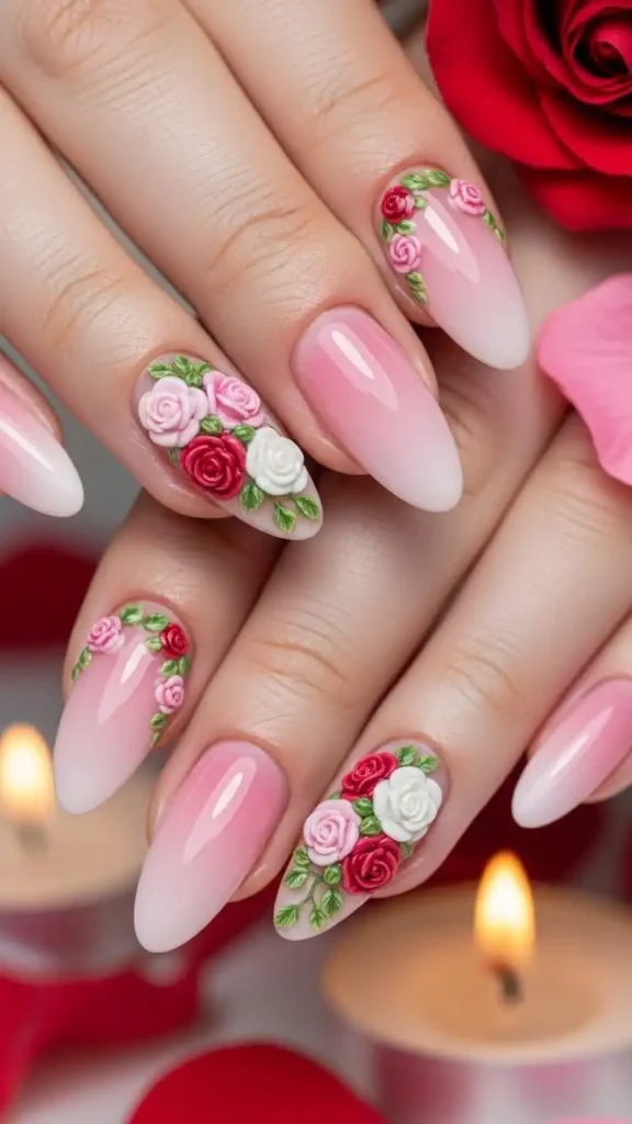 pink-ombre-nails-with-rose-accents