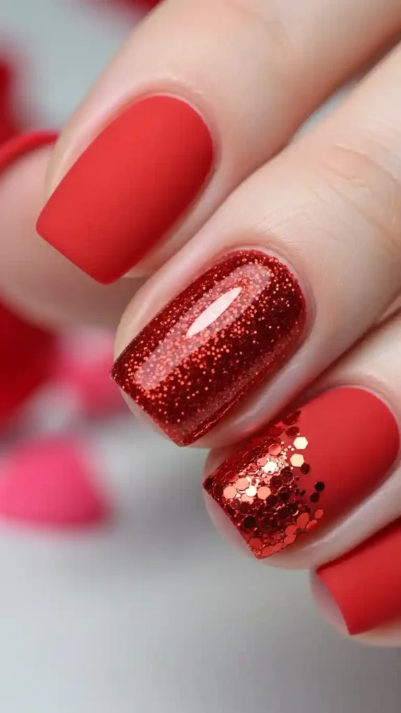 red-glitter-accent-nail