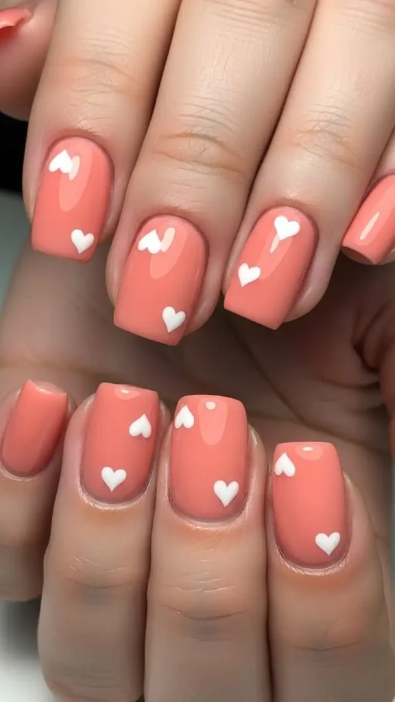 soft-coral-nails-with-tiny-white-hearts