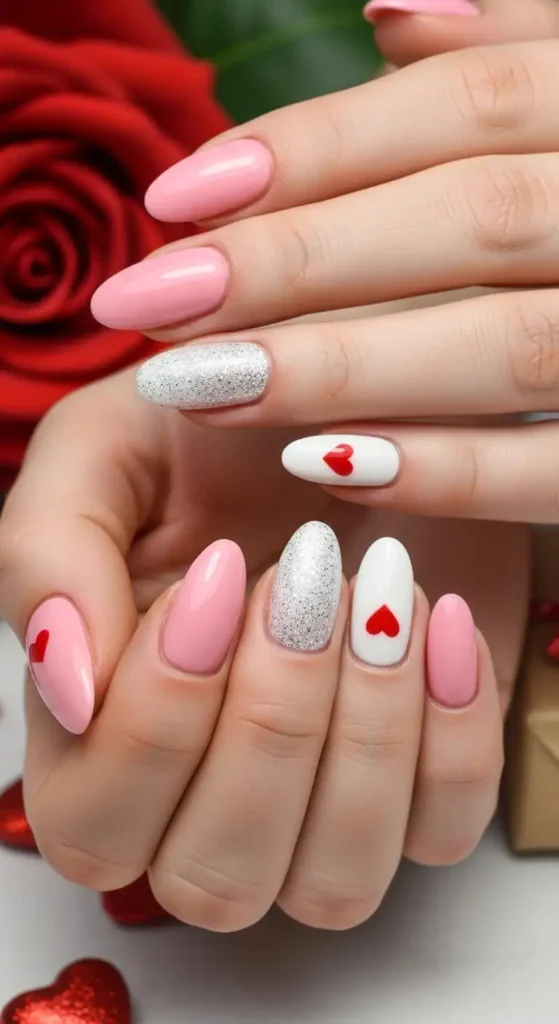 white-glitter-accent-nail-with-pink-nails
