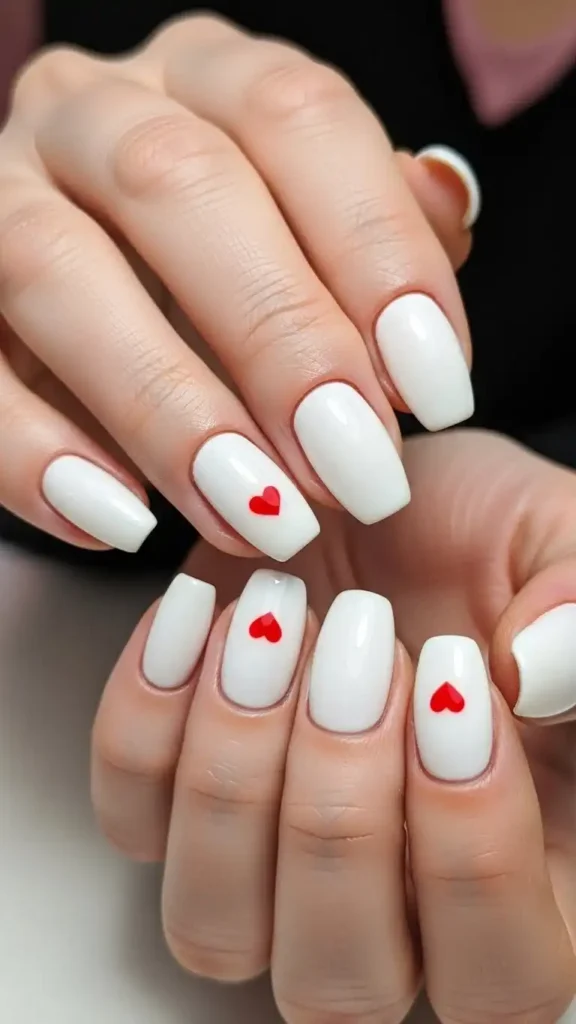 white-nails-with-tiny-red-hearts