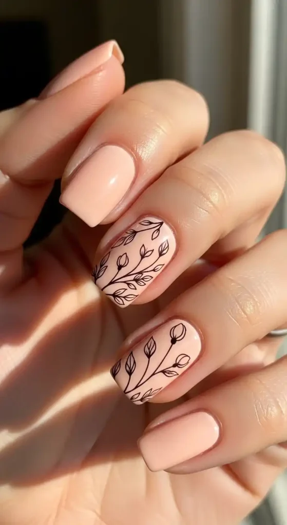 accent-nail-with-botanical-line-art