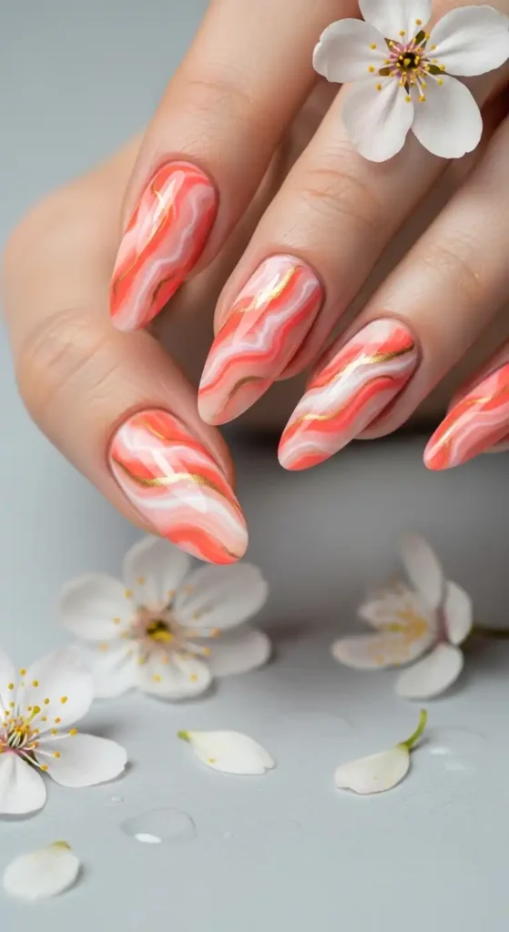 coral-and-peach-marble-nails