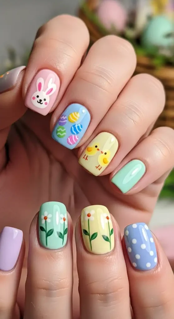 cute-and-colorful-easter-short-nail