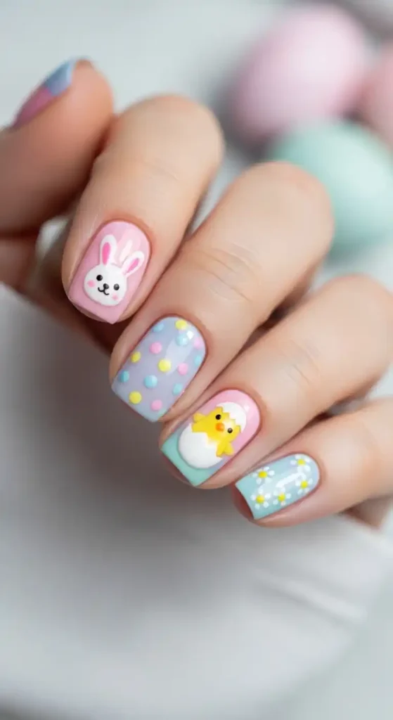 cute-easter-bunny-themed-nail-art-idea