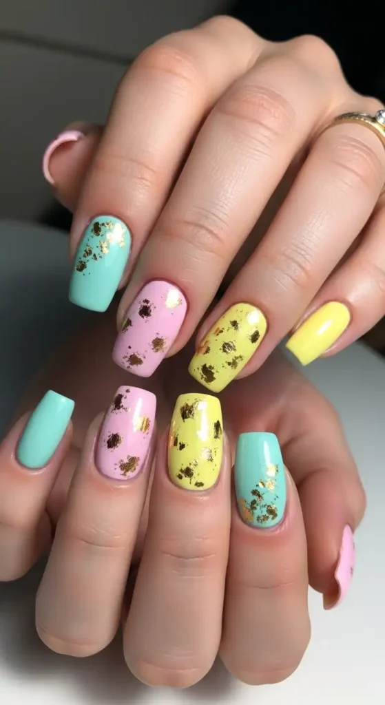 easter-egg-pastel-nails-with-golden-flakes