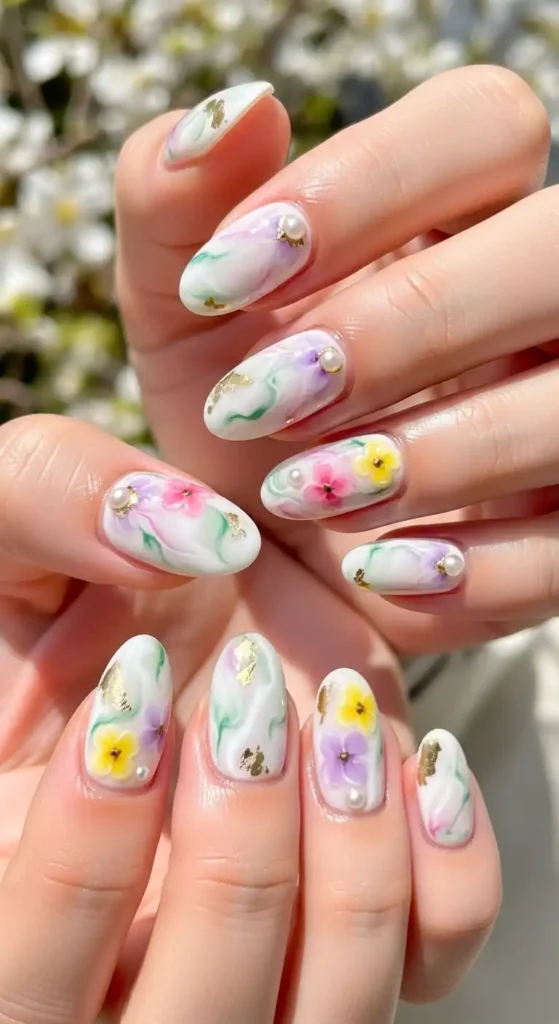 floral-inspired-marble-nails