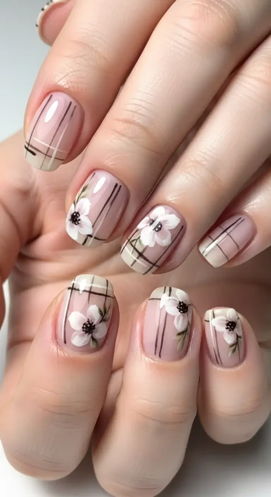 floral-plaid-nails