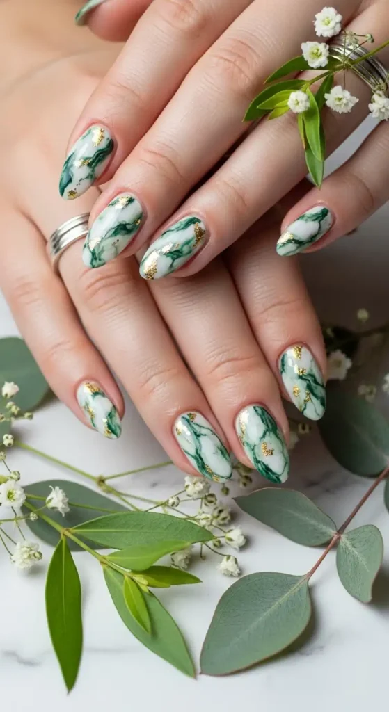greenery-marble-nails