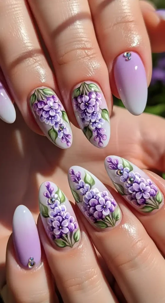 Lavender Flower Nail Art