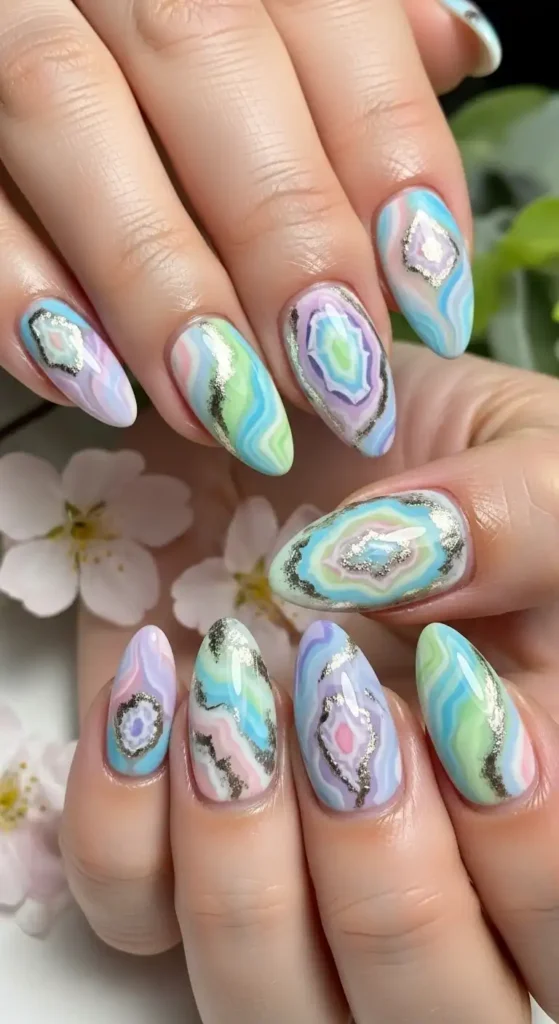 pastel-geode-marble-nails