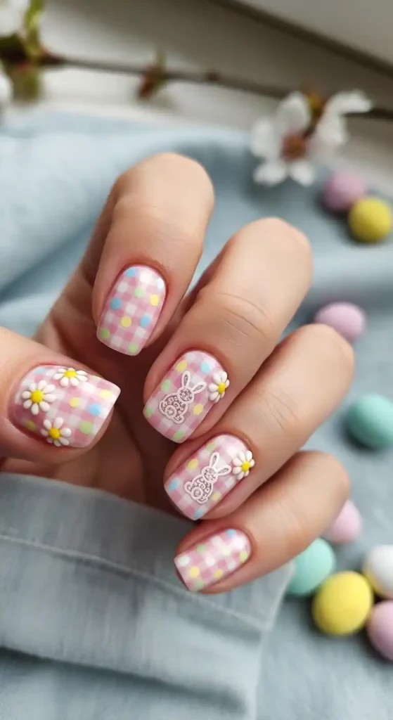 pink-gingham-easter-nail-designs
