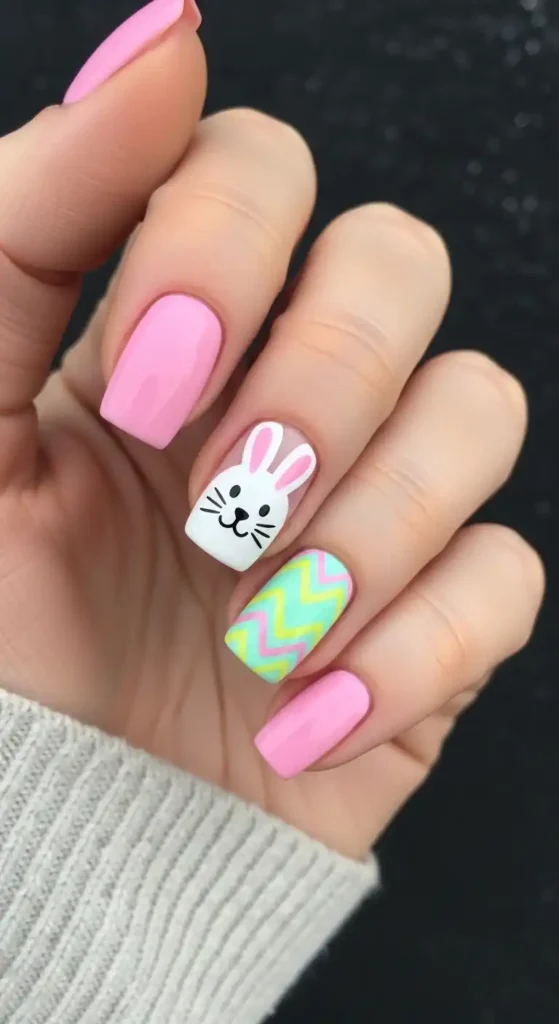 pink-pastel-easter-bunny-nail
