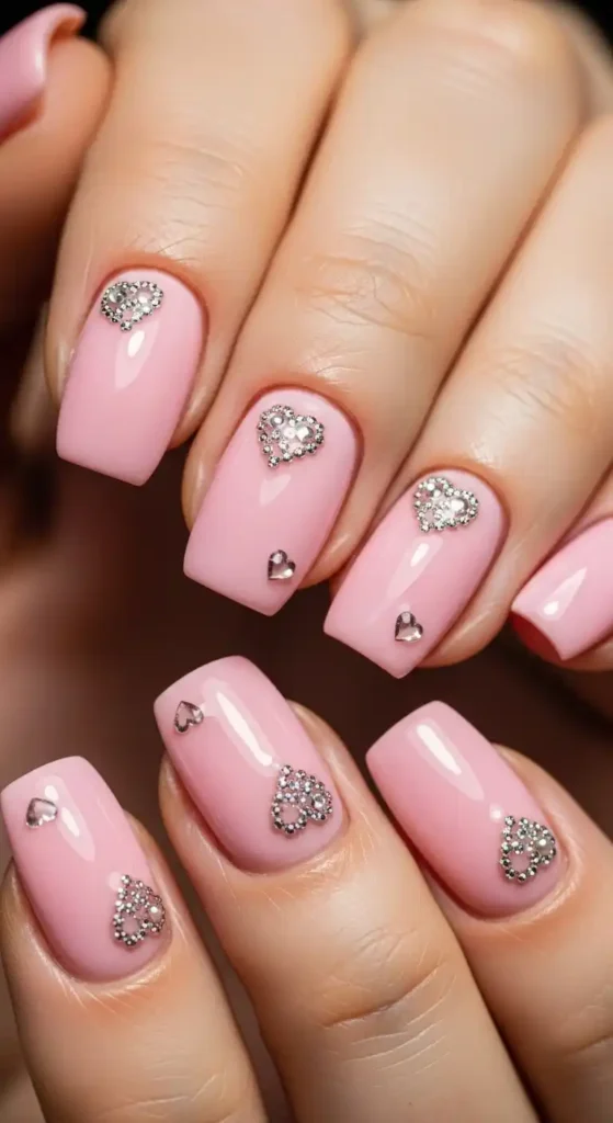 romantic-pink-nails-with-embellished-hearts