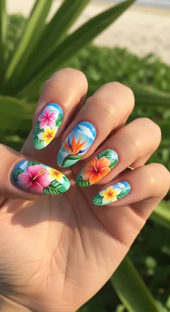 tropical-flower-nail-art