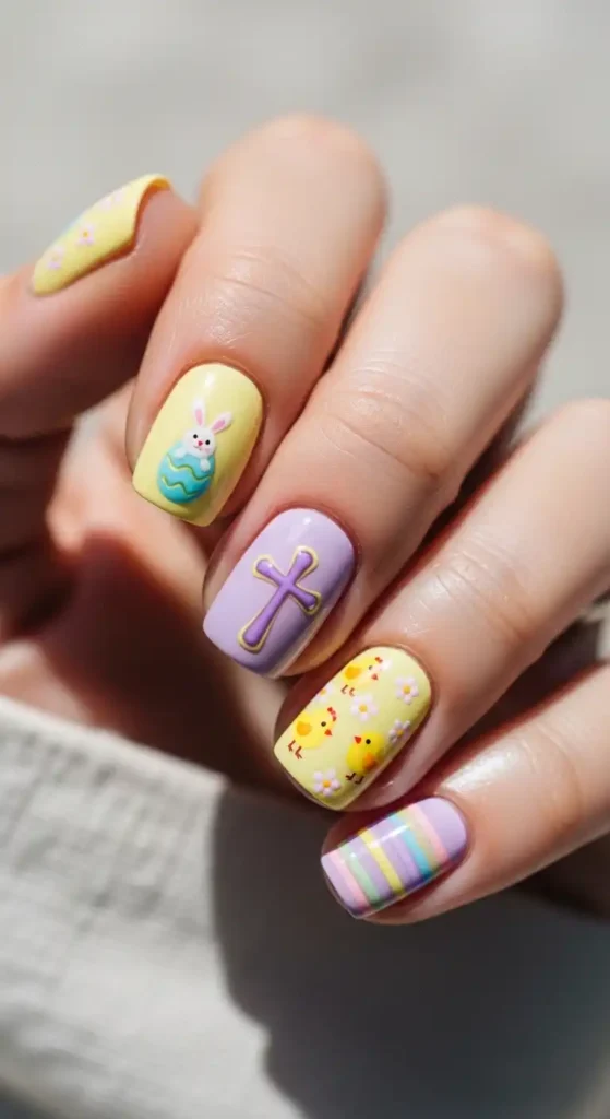 yellow-and-purple-pastel-nails-with-easter-art