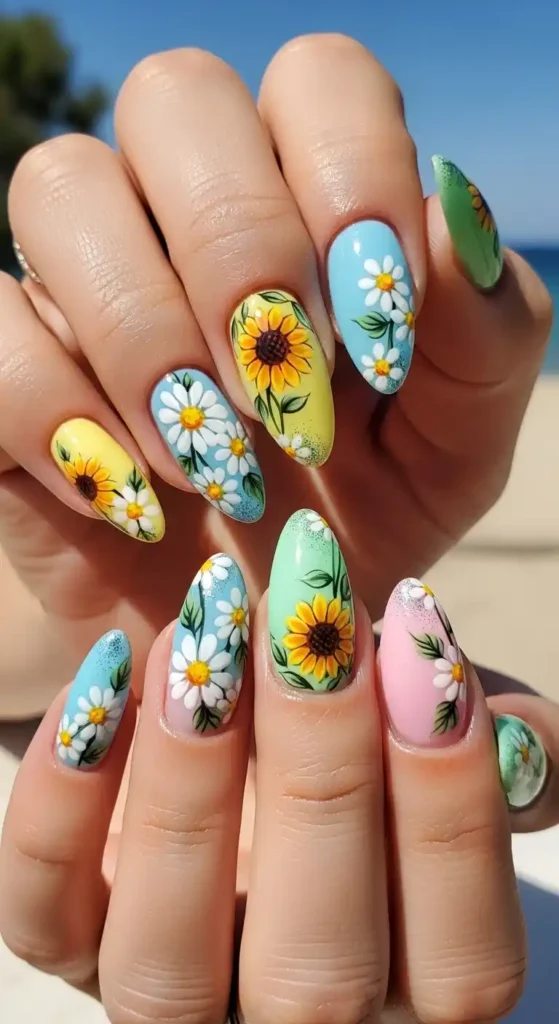 daisy-and-sunflower-nail-art