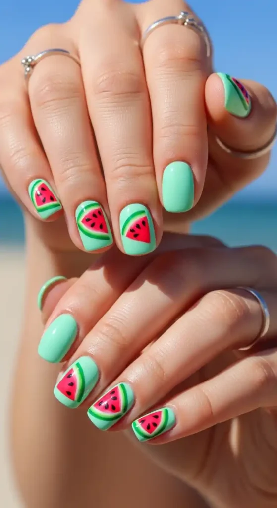 watermelon-slice-accent-nails