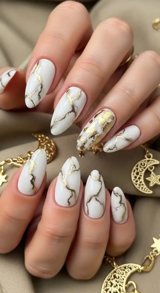 white-and-gold-marble-nails