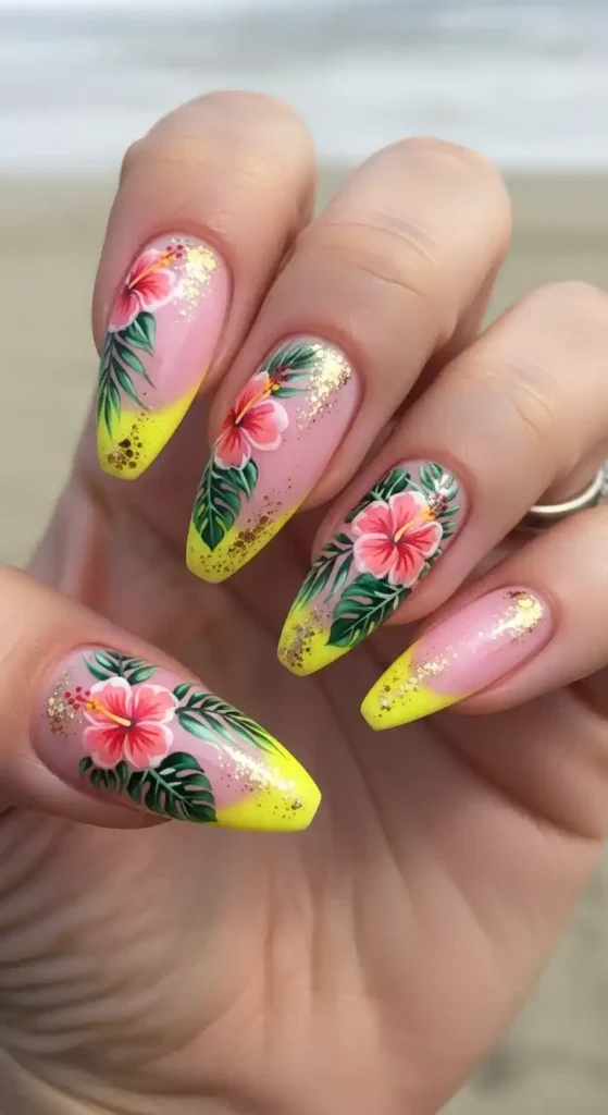 pink-yellow-french-stiletto-nails