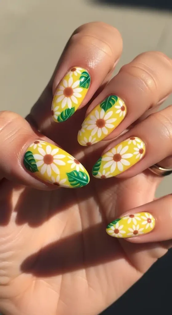 yellow-daisy-almond-nails