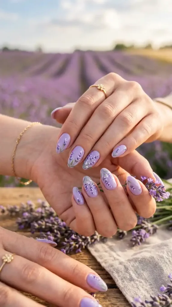 lavender-field-nails-with-sprig-detailing