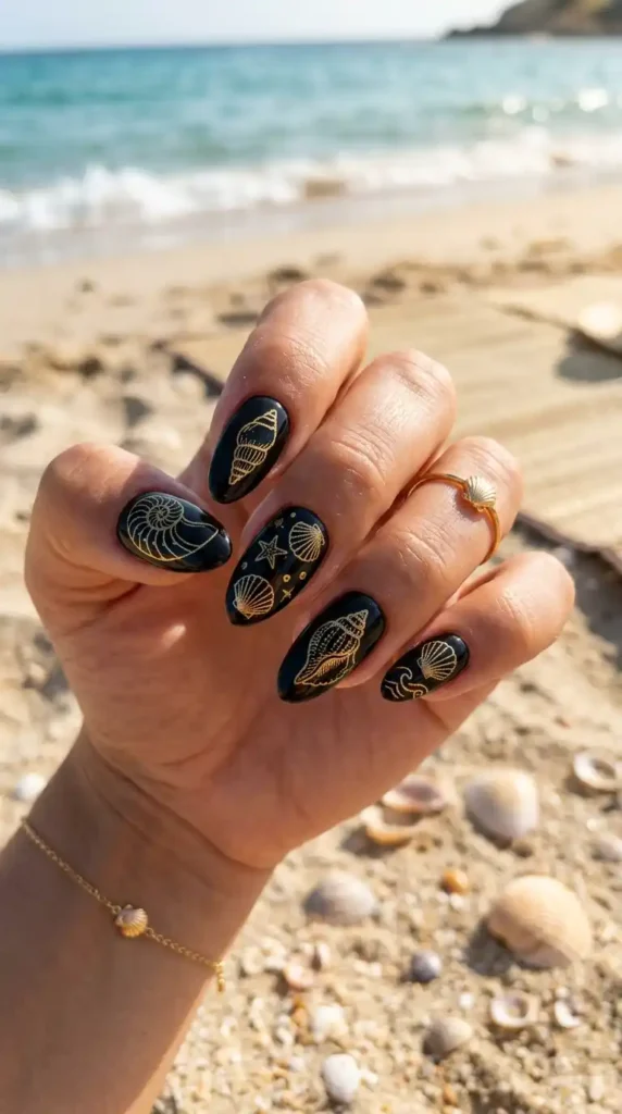 black-and-gold-shell-line-art
