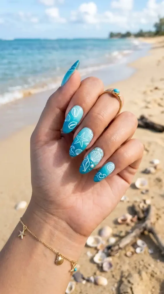 Ocean-Blue-Ombre-with-Shell-Outlines
