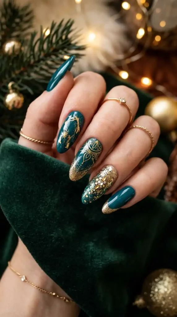 Teal_and_gold_holiday_nails