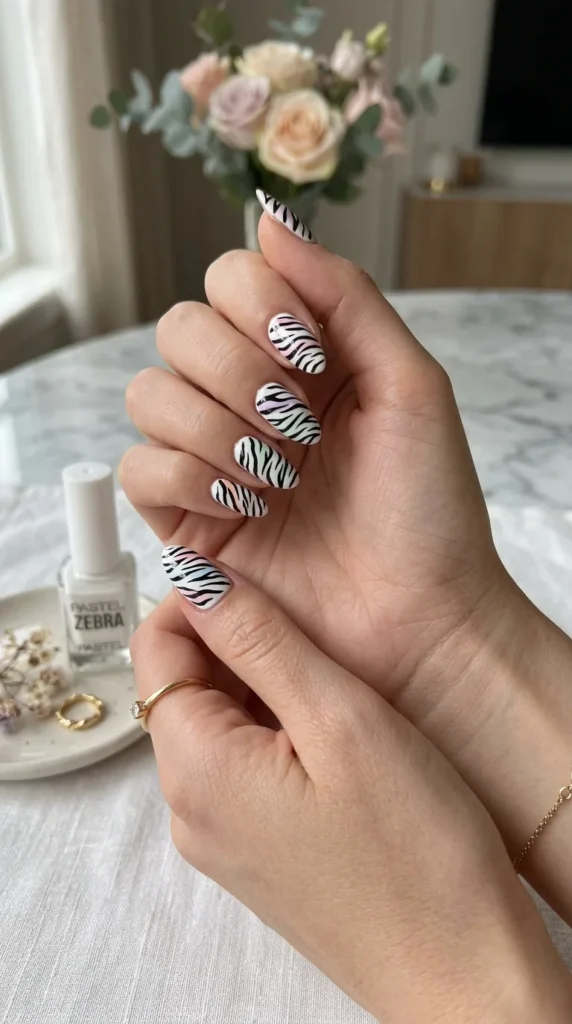 White-Zebra-Print-Nails-with-Pastel-Touches