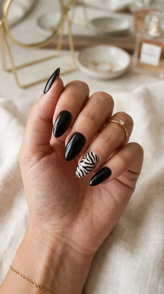 Zebra-Accent-Nail-Design