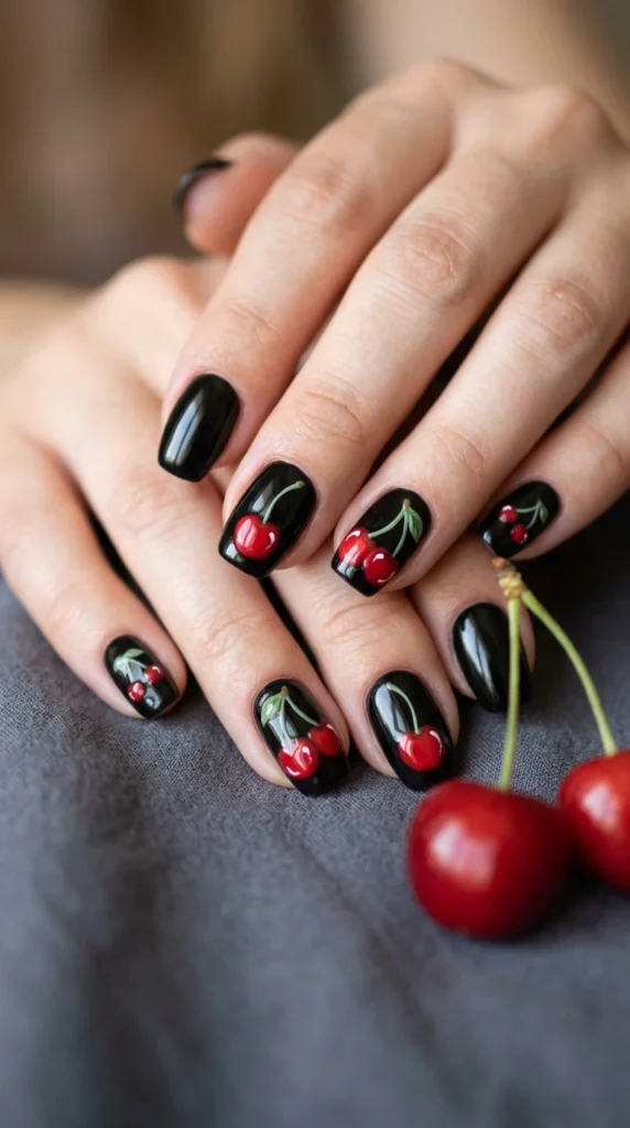 bold-black-base-cherry-nails