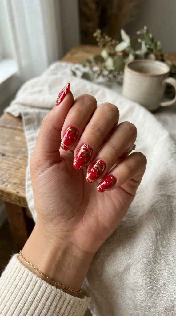 cherry-nails-with-gold-lines